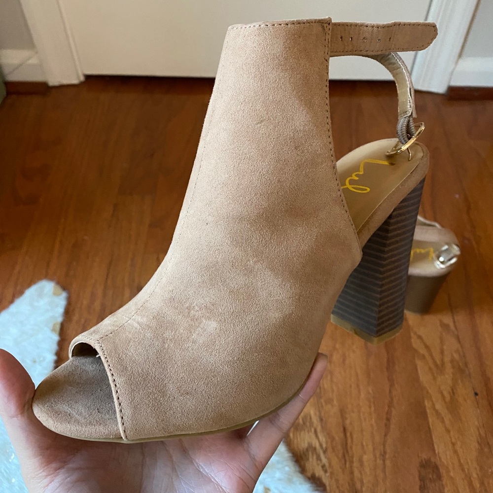 Never worn suede peep toe heeled booties